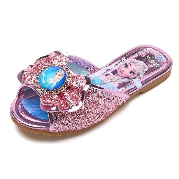 Disney Frozen Elsa Shoes For Girls Children Lovely Cartoon Princess Flat Sandals Shoes Inside and outside slippers With Bow