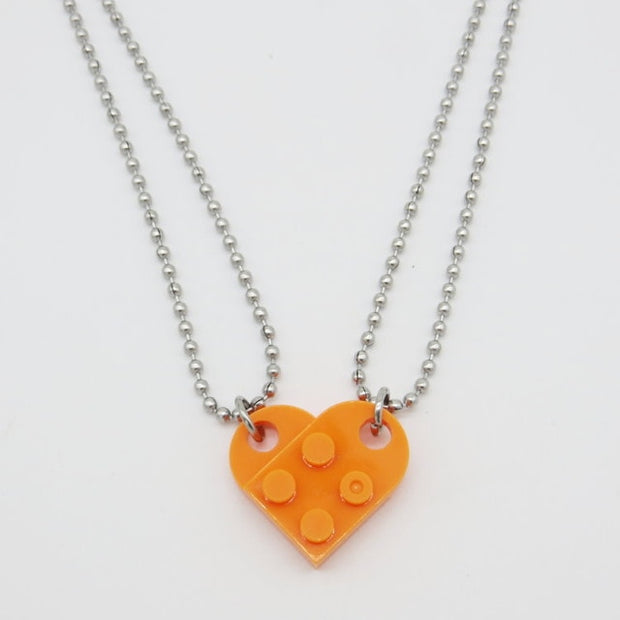 Couples Brick Heart Pendant Shaped Necklace for Friendship 2 Two Piece Jewelry Made with  Lego Elements Valentine's Day Gift