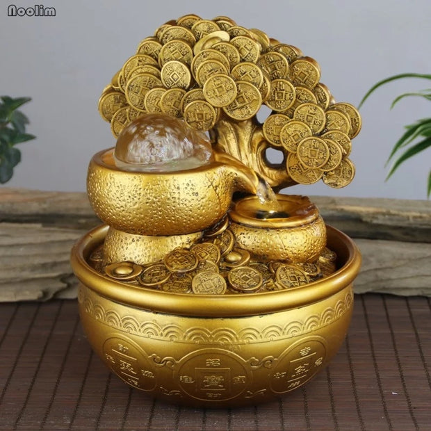 Gold Money Water Fountain Ornaments Feng Shui