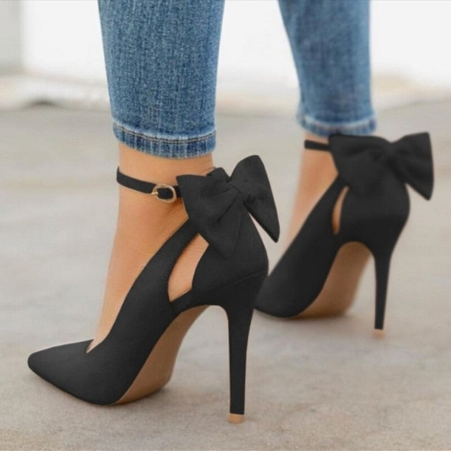 High-Heeled Bow Line Buckle Women's Shoes