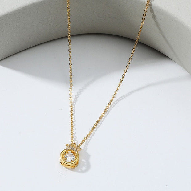 Rose-Gold Alloy Crown Throbbing Zircon Necklace