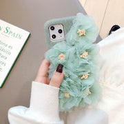 Luxury Girl Fashion 3D Beautiful Lace Cloth Flower Furry Back Phone Case Cover For iPhone 11 Pro Max XS Max XR X 8 7 6 6S Plus