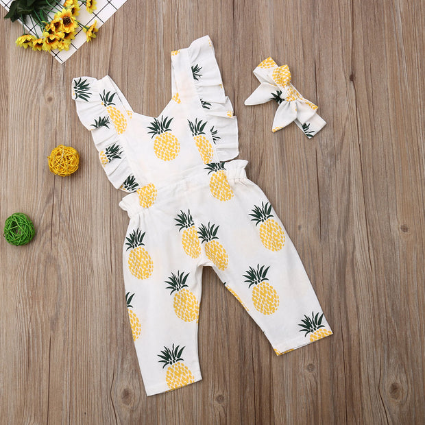 Emmababy Newborn Baby Girl Clothes Sleevless Ruffle Pineapple Print Romper Jumpsuit Headband 2Pcs Outfits Clothes Summer