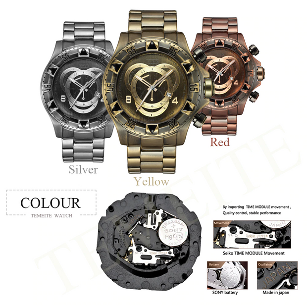 Men Quartz Clock Vintage Watch  With Stainless Steel Strap