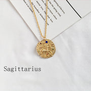 Gold Coin Disk Pendant Zodiac Necklace for Men Women