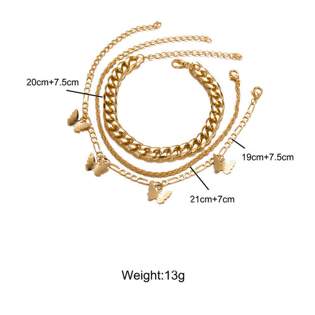 5 Piece Crystal Necklace and Stud Earrings with Butterfly Bracelet Set in 18K Gold Plating