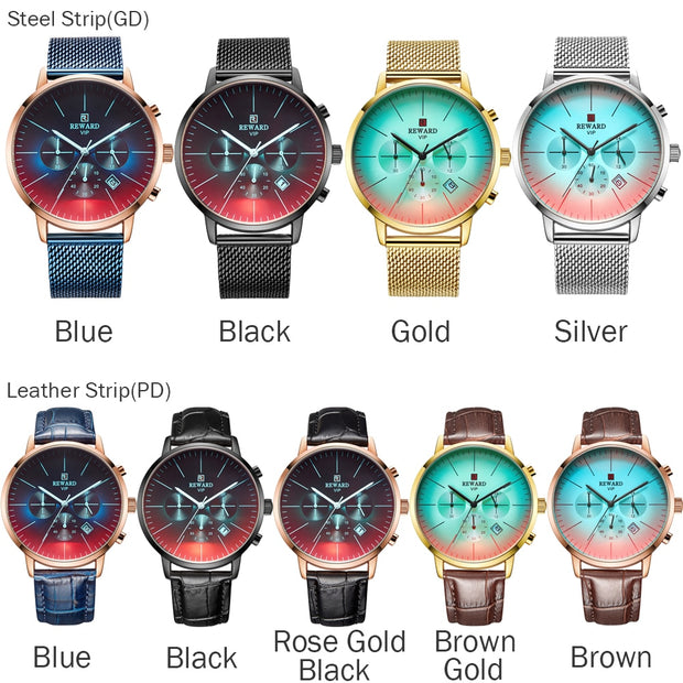 New Fashion Color Bright Glass Watch Men Top Luxury Brand Chronograph