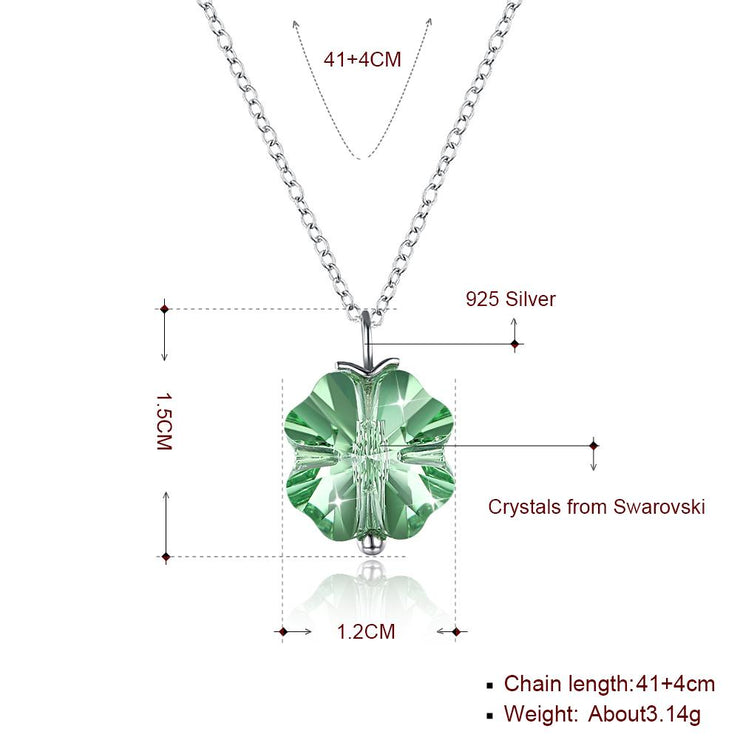 Green Crystal Clover Sterling Silver Necklace with  Crystals