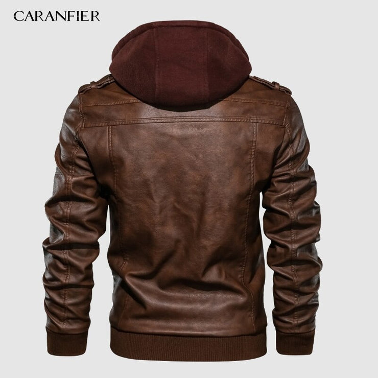 CARANFIER Mens PU Hooded Jackets Coats Motorcycle Biker Faux Leather Jacket Men Classic Winter Jackets Clothes  European Size