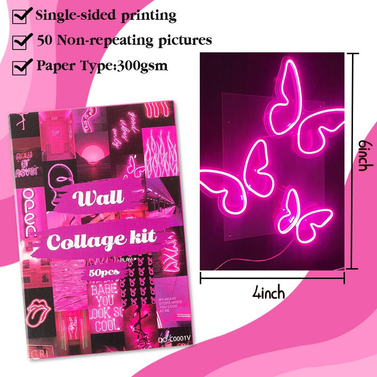 50Pcs Pink Neon Aesthetic Wall Collage Kit