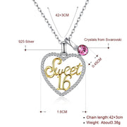 Sweet 16 Sterling Silver Necklace with  Crystals