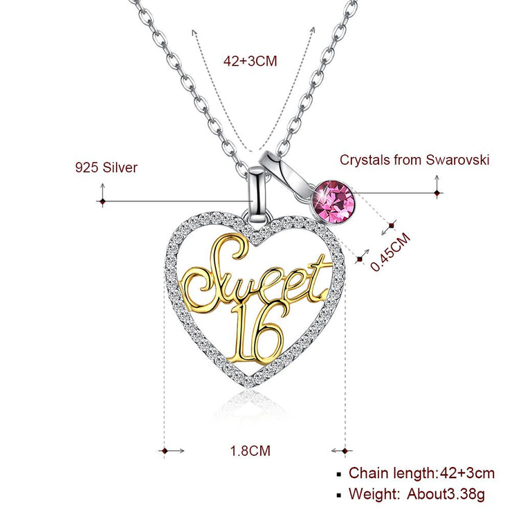 Sweet 16 Sterling Silver Necklace with  Crystals