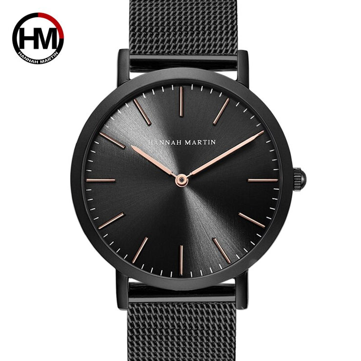 HANNAH MARTIN Watches Luxury Brand Simple Quartz Watch Stainless Steel Mesh Band