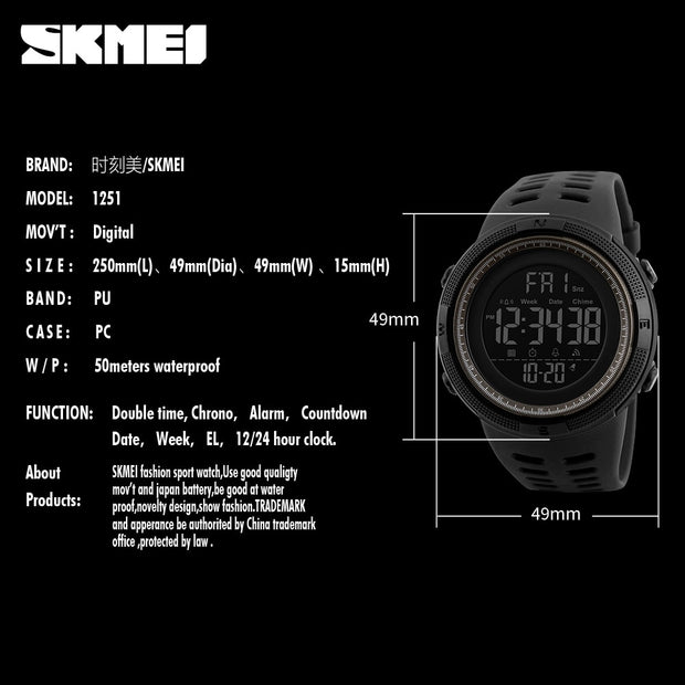 SKMEI Brand Mens Sports Watches Luxury Military Watches For Men