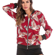 Wuhaobo Fashion Retro Floral Print Women Coat Casual Zipper Up Bomber Jacket Ladies Casual Autumn Outwear Coats Women Clothing