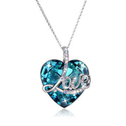 Certified Blue Topaz 5.00 Ct Heart Cut Sterling Silver Necklace with  Crystals