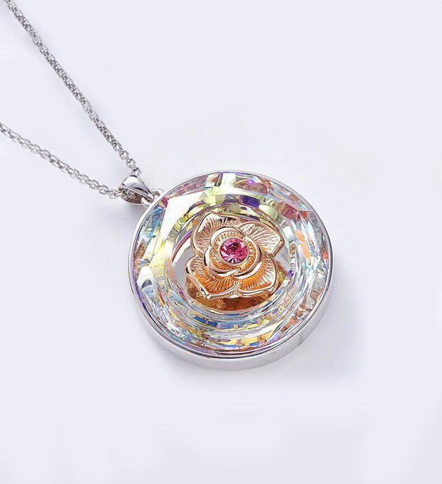 Austrian Crystal Rainbow of the World Disc with Rose Necklace