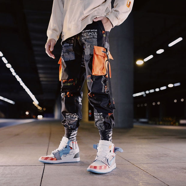 Man Pants New Fashion Streetwear Stitching Color Joggers Hip Hop Long Pants Men Elastic Waist Cargo Pants