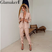 Two piece set sexy blazer suits Women lace up casual top and pants Office ladies fashion streetwear female co ord set