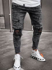 Knee Ripped Skinny Jeans Stretch Denim