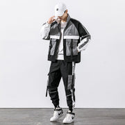 2021 Hip Hop Workwear jacket Mens Tracksuit Jacket+Pants 2PC Sets baseball loose Zipper Ribbons Coat &amp; Long Pants Mens Clothing