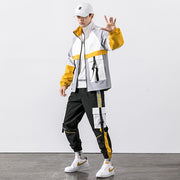 2021 Hip Hop Workwear jacket Mens Tracksuit Jacket+Pants 2PC Sets baseball loose Zipper Ribbons Coat &amp; Long Pants Mens Clothing