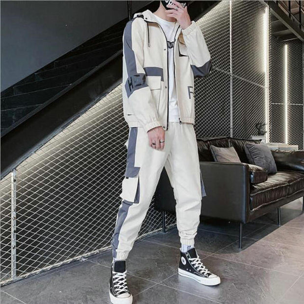 2021 Men Fashion Tracksuit Spring Autumn 2PC Sweatshirt +Sweatpants Tracksuit Set Men New Patchwork Slim Fit Sweat Suits