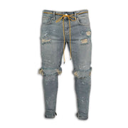 Ripped Hole Jeans for Men Hip Hop Cargo Pant Distressed Light Blue Denim Jeans Skinny Men Clothing Full Length Autumn Trousers