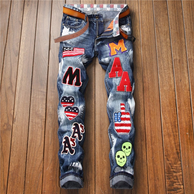 New Fashion 2021 AUTUMN Spring Hole Jeans Men's Ripped Skinny Biker Destroyed Denim Trousers