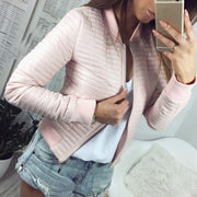 Leisure Fashion Women Jacket O-neck Zipper Stitching Quilted Bomber Jacket