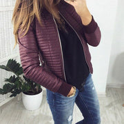 Leisure Fashion Women Jacket O-neck Zipper Stitching Quilted Bomber Jacket