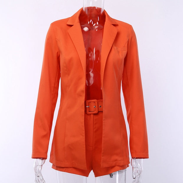 Two Piece Blazer Set Women Office Set 2 Pieces Elegant Work OL Blazer And Shorts Coat Woman Sexy Chic Suit 2021 Summer Clothes