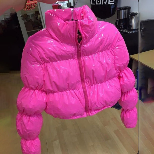 Padded Women's Short Coat Candy Colors Puff Sleeve Warm Casual Padded Jacket Outwear