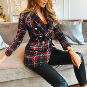 Red Plaid Blazer 2021 Women Spring-Autumn Vintage Tweed Suits Jackets Office Ladies Chic Slim Blazers Girls Tassel Tops Set Coat