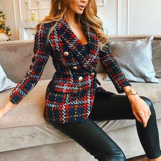 Red Plaid Blazer 2021 Women Spring-Autumn Vintage Tweed Suits Jackets Office Ladies Chic Slim Blazers Girls Tassel Tops Set Coat