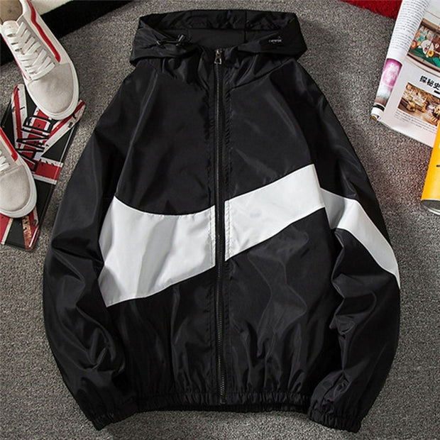 New Nike Spring Fall Thin Hoodies Coats Long Sleeves Color Block Zipper Hooded Sweatshirts Jacket Male Black /White/ Gray Outwear