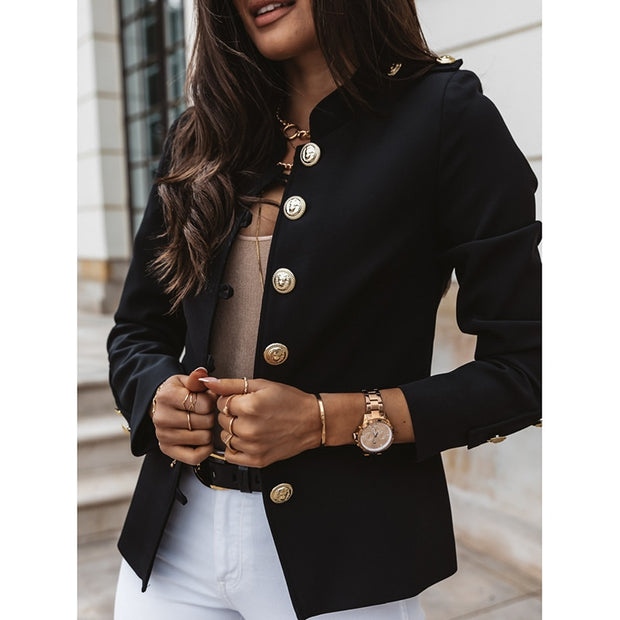 Vintage Blazer Women Office Jacket Streetwear Autumn Button Solid Color Elegant Long Sleeved Slim Breasted Small Blazer Outwear