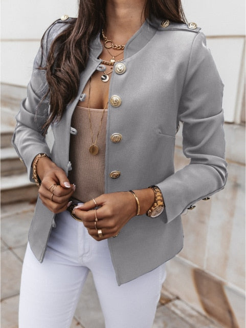 Vintage Blazer Women Office Jacket Streetwear Autumn Button Solid Color Elegant Long Sleeved Slim Breasted Small Blazer Outwear