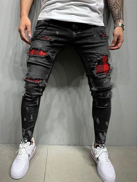 Paint Ripped Biker Jeans