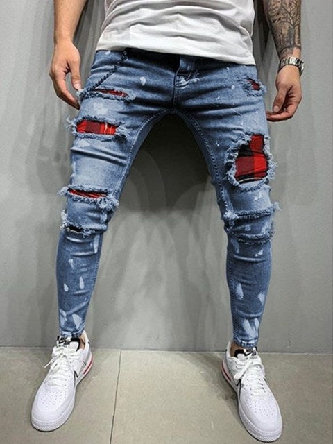 Paint Ripped Biker Jeans