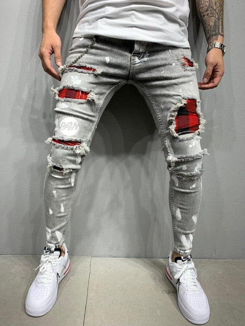 Paint Ripped Biker Jeans