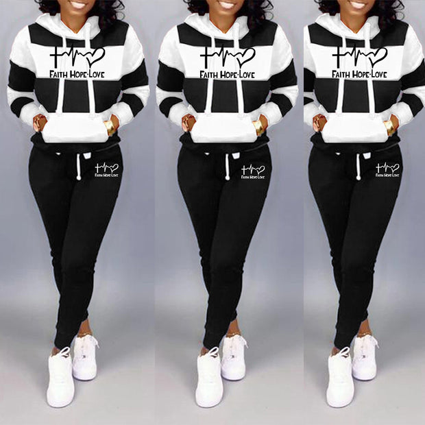 Winter Tracksuit Women 2 Piece Set Print Hoodies+Pants Sportwear Women's Sports Suit Hooded Sweatshirt Set Female Winter Clothes