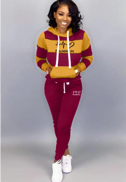 Winter Tracksuit Women 2 Piece Set Print Hoodies+Pants Sportwear Women's Sports Suit Hooded Sweatshirt Set Female Winter Clothes