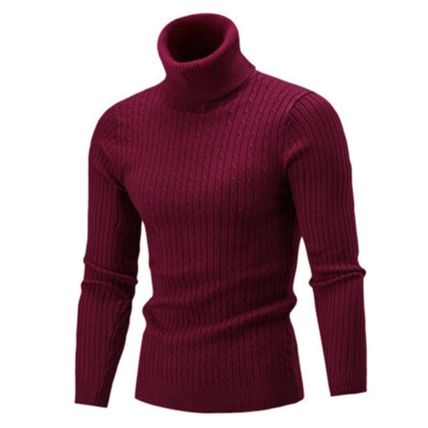 Casual Men Winter Solid Color Turtle Neck Long Sleeve Twist Knitted Slim Sweater Men's Knitted Sweaters Pullover Men Knitwear