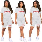 Backwood T Shirts And Shorts Women Two Piec Set Summer Short Sleeve O-neck Casual 2 Piece Joggers Biker Shorts Outfit For Woman