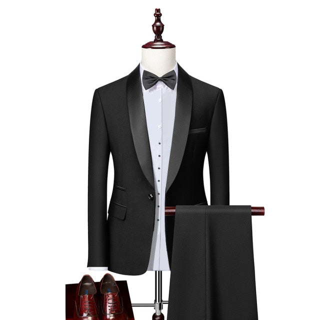 Men Skinny 3 Pieces Set Formal Slim Fit Tuxedo Prom Suit / Male Groom Wedding Blazers High Quality Dress Jacket Coat Pants Vest