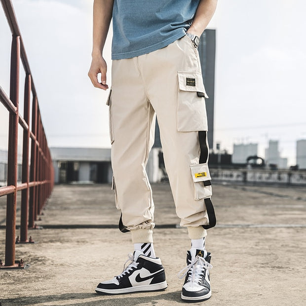 Ribbons Harem Joggers Men Cargo Pants Streetwear 2021 Hip Hop Casual Pockets Track Pants Male Harajuku Fashion Trousers