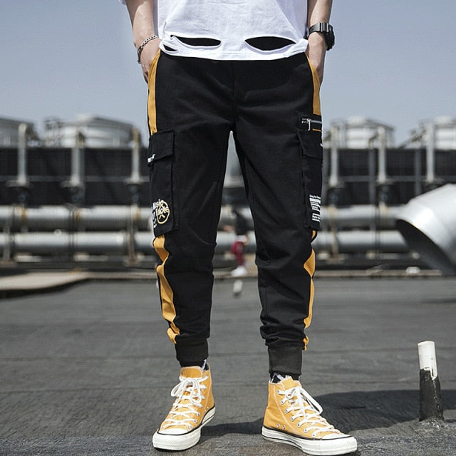 Ribbons Harem Joggers Men Cargo Pants Streetwear 2021 Hip Hop Casual Pockets Track Pants Male Harajuku Fashion Trousers