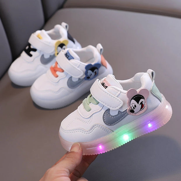 Micky Mouse Disney Cute First Walkers LED Lighted Baby Boys Girls Sneakers Infant Toddlers Sports Running Cool Baby Shoes