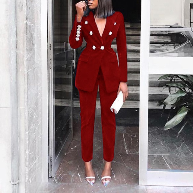 Elegant Two-pieces Women Blazer Suit Casual Streetwear Suits Female Blazer Set Chic Office Ladies Women Coat Suit blue